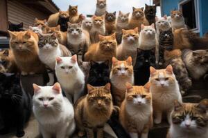 AI generated colorful crowd of cats Generative AI photo