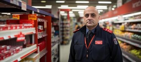 AI generated Portrait of a male security guard at a supermarket Generative AI photo