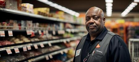 AI generated Portrait of a male security guard at a supermarket Generative AI photo