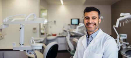 AI generated portrait of a dentist in a dentist's office Generative AI photo
