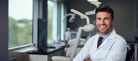 AI generated portrait of a dentist in a dentist's office Generative AI photo