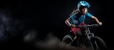 AI generated downhill cyclist on a dark background Generative AI photo