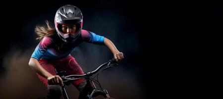 AI generated downhill cyclist on a dark background Generative AI photo