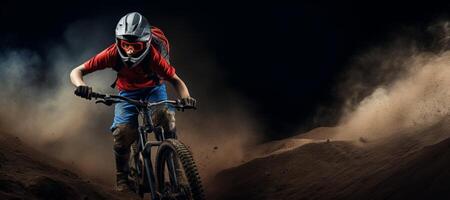 AI generated downhill cyclist on a dark background Generative AI photo