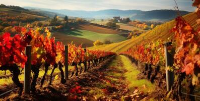 AI generated autumn vineyard on the hill Generative AI photo