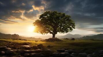 ai generado solitario árbol en contra el cielo generativo ai foto