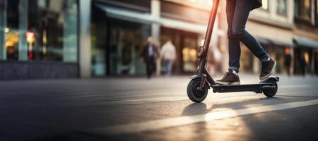 ai generado eléctrico scooter alrededor el ciudad verde transporte generativo ai foto