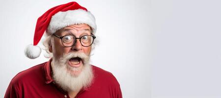 ai generado mayor hombre con Papa Noel claus sombrero en blanco antecedentes generativo ai foto