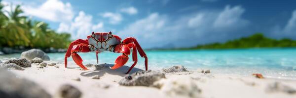 AI generated red crab on the seashore Generative AI photo