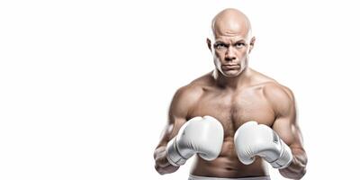 AI generated man in boxing gloves on white background Generative AI photo