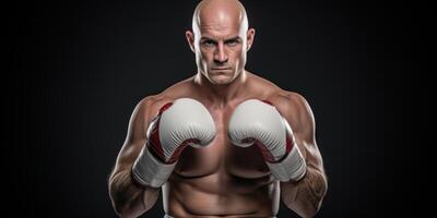 AI generated man in boxing gloves on black background Generative AI photo