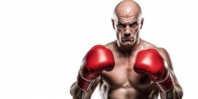 AI generated man in boxing gloves on white background Generative AI photo