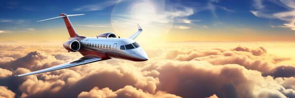 AI generated private plane jet in the sky Generative AI photo
