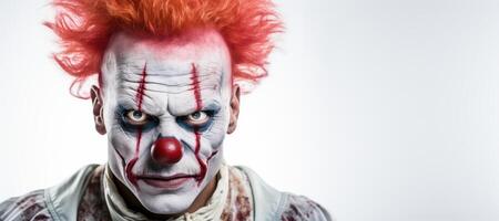 AI generated evil clown on white background Generative AI photo