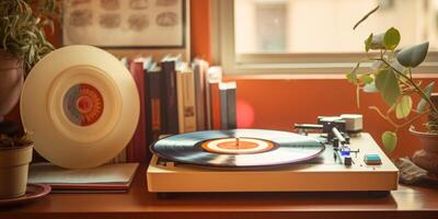 AI generated vintage record player vinyl Generative AI photo