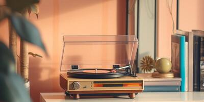 AI generated vintage record player vinyl Generative AI photo