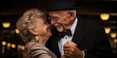 AI generated elderly couple in love dancing Generative AI photo