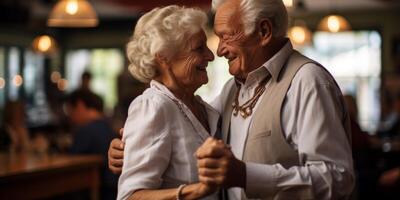 AI generated elderly couple in love dancing Generative AI photo