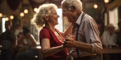 AI generated elderly couple in love dancing Generative AI photo