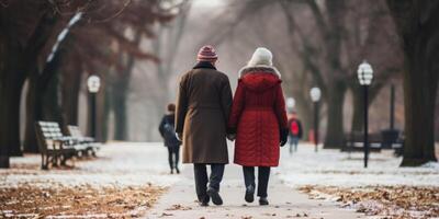 AI generated elderly couple walking in the park Generative AI photo