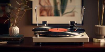 AI generated vintage record player vinyl Generative AI photo