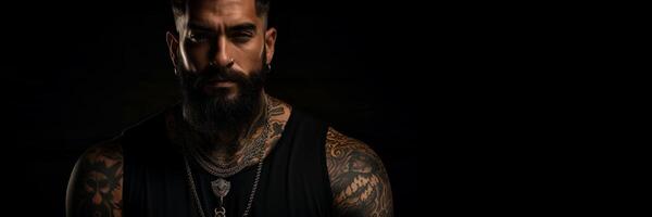 ai generado atlético tatuado hombre con barba generativo ai foto