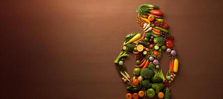 AI generated silhouette of a female body made of vegetables and fruits Generative AI photo