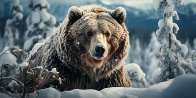 AI generated bear in the winter forest Generative AI photo