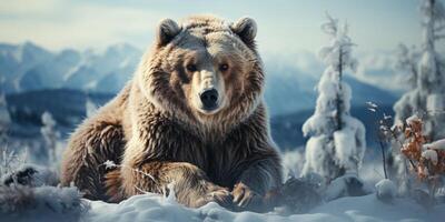 AI generated bear in the winter forest Generative AI photo