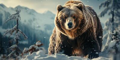 AI generated bear in the winter forest Generative AI photo