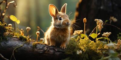 AI generated hare in the spring forest Generative AI photo