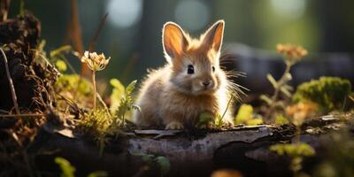 AI generated hare in the spring forest Generative AI photo