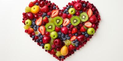 AI generated fruits and berries in the shape of a heart on a white background Generative AI photo