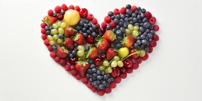 AI generated fruits and berries in the shape of a heart on a white background Generative AI photo