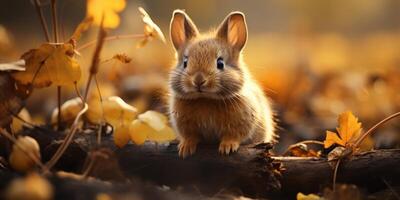 AI generated rabbit in the autumn forest Generative AI photo