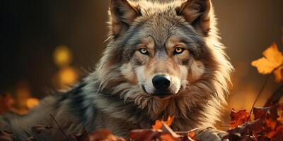 ai generado lobo en el otoño bosque generativo ai foto