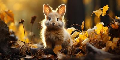 AI generated rabbit in the autumn forest Generative AI photo