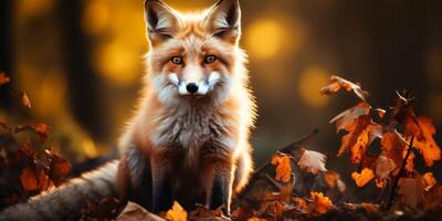 AI generated fox in the autumn forest Generative AI photo