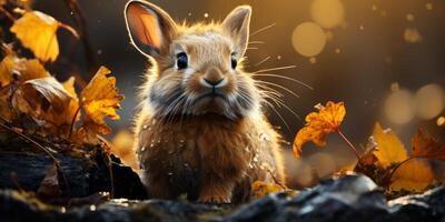 AI generated rabbit in the autumn forest Generative AI photo
