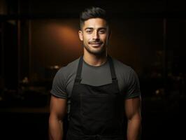 AI generated male chef with black apron mockup Generative AI photo