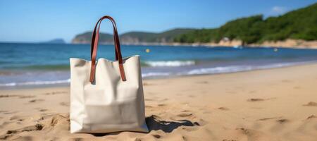 ai generado algodón bolso en el playa Bosquejo generativo ai foto