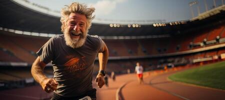 AI generated elderly man running in the stadium Generative AI photo