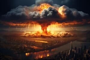 AI generated nuclear bomb explosion in a big city Generative AI photo