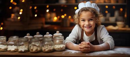 ai generado niño Cocinando Navidad galletas generativo ai foto