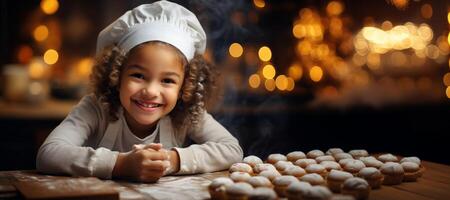 ai generado niño Cocinando Navidad galletas generativo ai foto