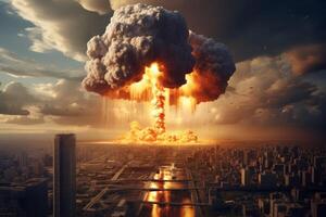 AI generated nuclear bomb explosion in a big city Generative AI photo