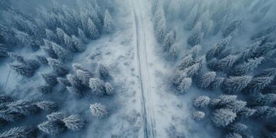 AI generated snowy road top view Generative AI photo