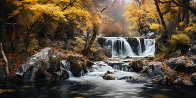 AI generated autumn landscape with waterfall Generative AI photo