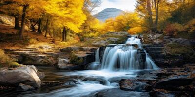 AI generated autumn landscape with waterfall Generative AI photo