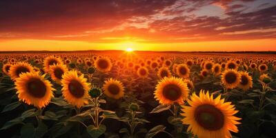 AI generated sunflower field at sunset Generative AI photo